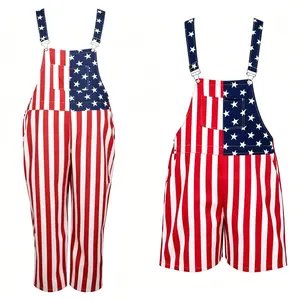 Red, White & Blue Star Stripe Overalls – Perfect for Independence Day, Memorial Day, National Holiday Celebrations, Parades, Parties, and Casual Vacation Wear
