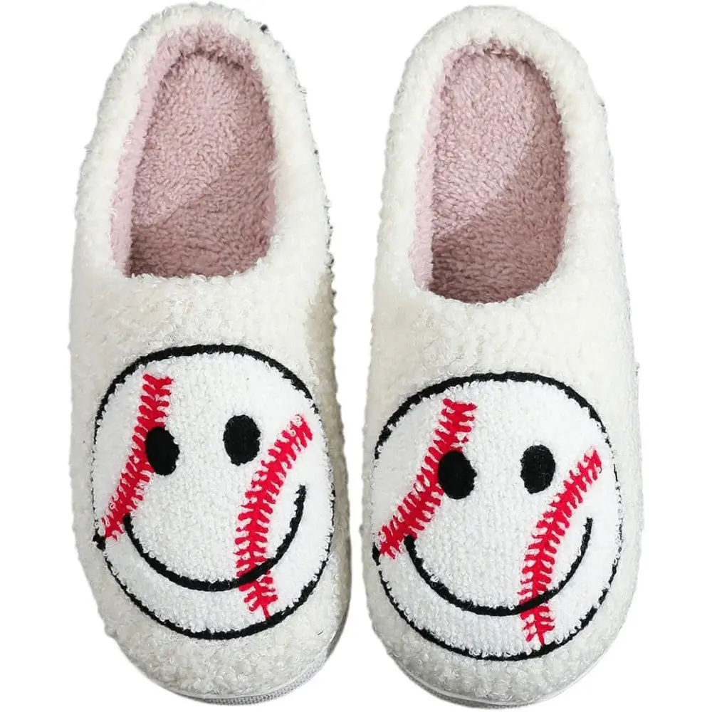 Women's Cartoon Smile Face Design Plush Slippers,Casual Soft Comfortable Home Slippers,Warm Slippers for Indoor and Outdoor Use for Fall and Winter,Fluffy Home Slippers,Fuzzy House Slippers