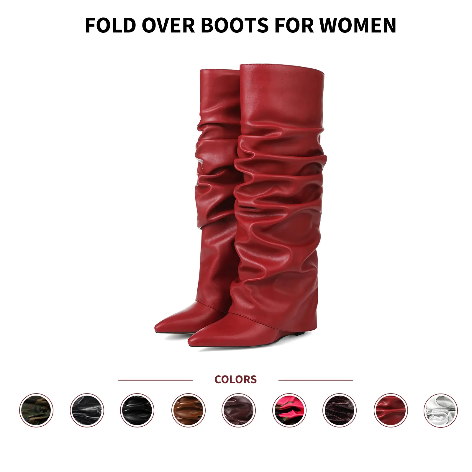 VIMISAOI Women Slouch Knee High Boots Pointed Toe Soft Leather Tall Boots Hidden Wedge Heel Pull On Elegant Classic Ruched Fashion Casual Riding Brunch Travel Office Party Date Nightclub Street Style Concert Modern Shoes Summerwins