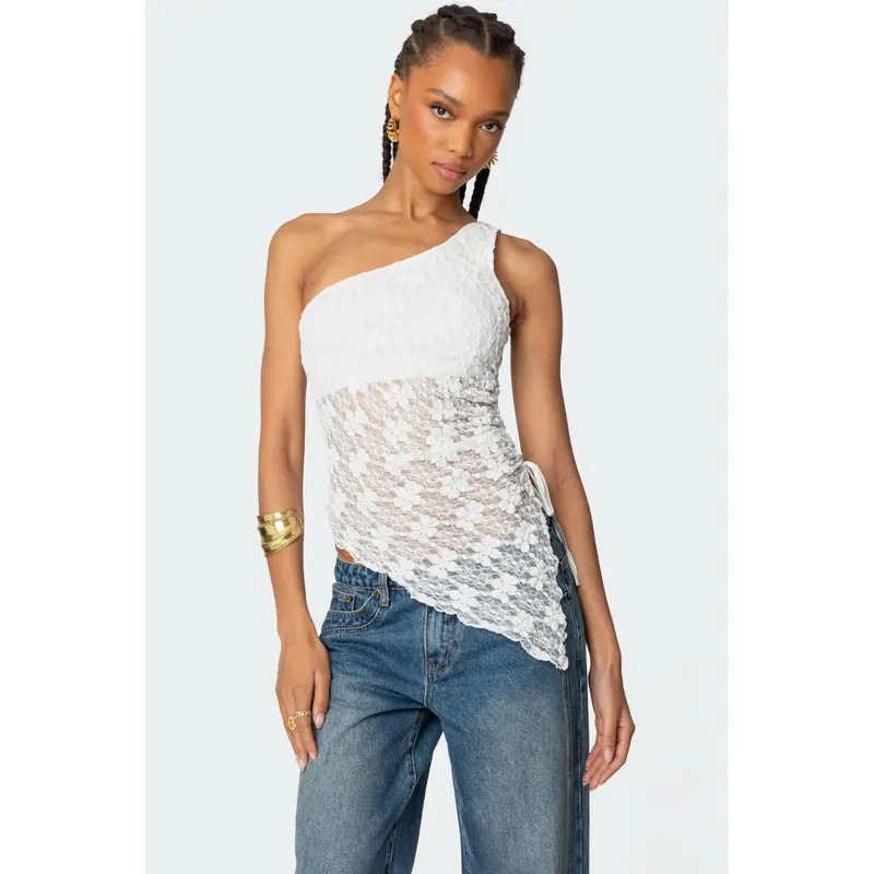 women asymmetrical top sheer - TikTok Shop
