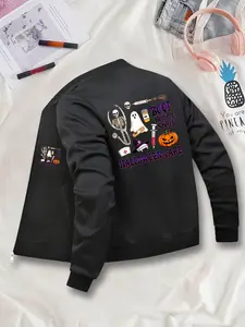 Women's Christmas Graphic Jacket, Casual Fitted Zipper Cardigan, Autumn Winter Layering Outerwear, Fashionable Ladies Coat