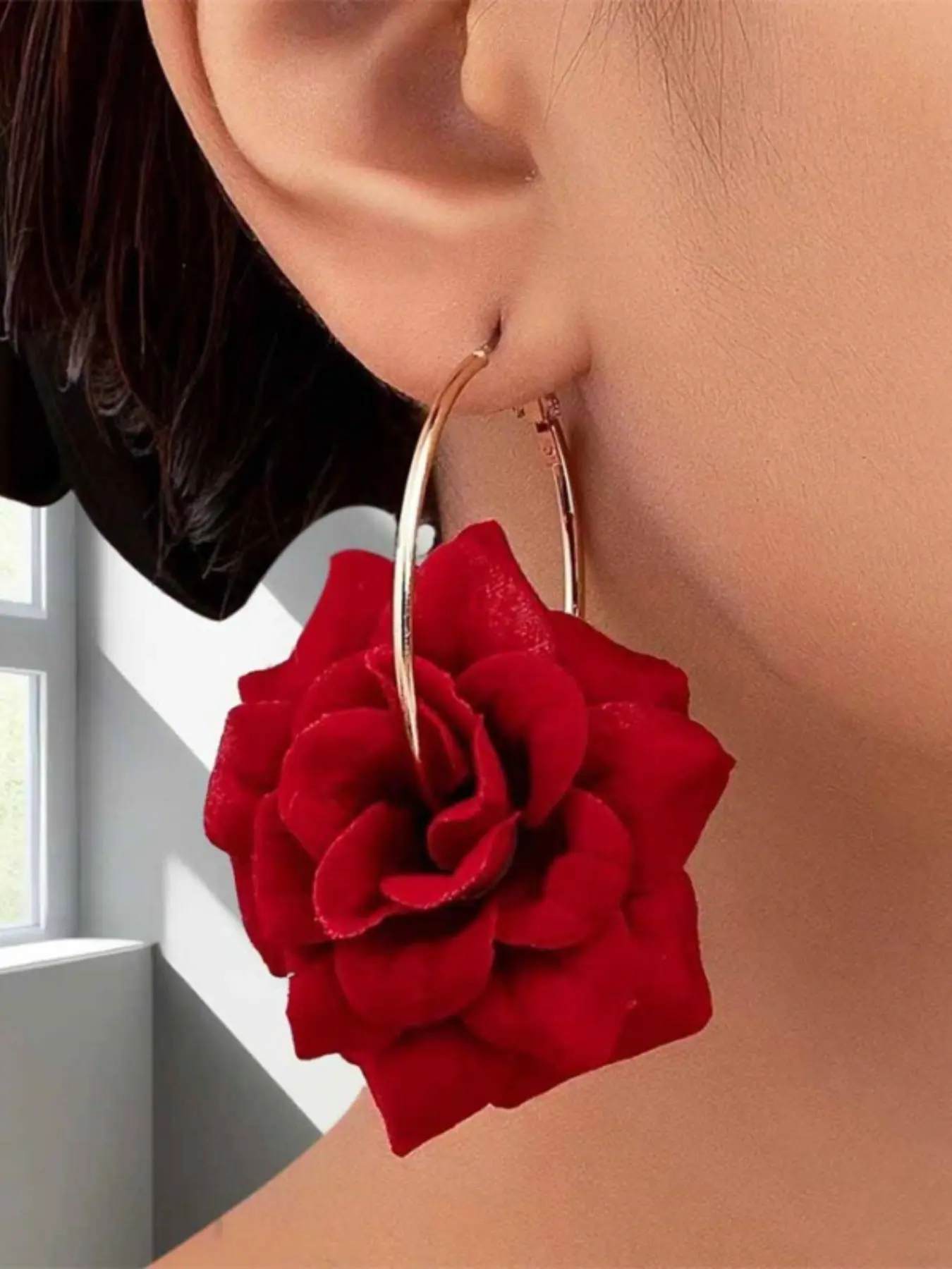 1 Pair Vintage Boho Flower Earrings For Women, Bohemian Earrings, Elegant Floral Hoop Shape Earrings, Colorful Fabric Blossom Drop Earrings, Lightweight Statement Jewelry For Beach Vacation, Party, Festival, Gift For Girls And Women, Earrings Hoops