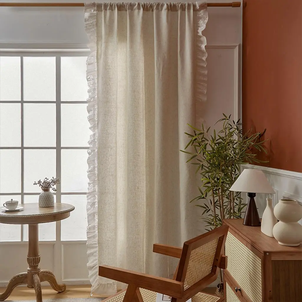 Solid Color Ruffle Trim Curtain, Modern Simple Curtain for Living Room Bedroom, Home Decor, Home Decorative Curtain, Window Drapes for Home Living Room Bedroom Hotel, Bedroom Curtains Arch, Home Decoration Curtain