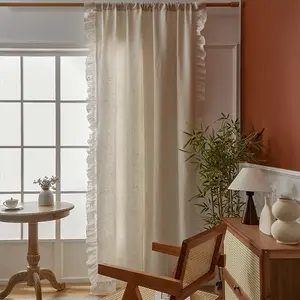 Solid Color Ruffle Trim Curtain, Modern Simple Curtain for Living Room Bedroom, Home Decor, Window Drapes for Home Living Room Bedroom Hotel, Bedroom Curtains Arch