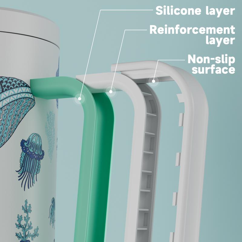 【Latest Style】 - Meoky 40oz Stay Hot Or Cold All DayStainless Steel Thermos Cup, Perfect For Car, Office & Travel, Large Capacity, Trendy Design, Valentine's Day gift Ready Glow-In-The-Dark White Marine Life, Insulated Mug Tumbler With Handle