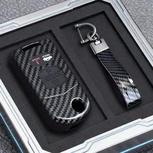 Abs Carbon Fiber Style Car Key Cover, Foldable Flip Key Case for Mazda Models, Compatible with 2 3 5 6 8 Cx7 Cx-7 Cx5 Cx-5 Cx9 Cx-9 Mx5 Mx-5 M6 Rx8 Rx-8