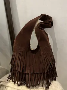 Boho Style Fashion Simple Large Capacity High-Quality Elegant Fringe Design Tote Bag, Pure Color Trendy Handbag for Women, Fringe Hobo Bag