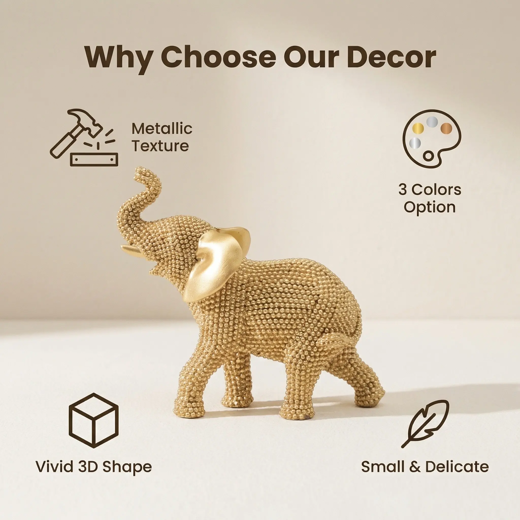 Modern Minimalist Elephant Statue Ornament, Collectible Figurine, Desktop Statue, Artificial Resin Sculpture with Shiny Beads, Sculpture Desk Decor, Multifunctional Home Office Decor Gift Choice, Home Decor Ornaments