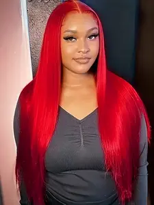 Red wigs Long Straight Wig for Women Glueless Frontal Wig 13x4 HD Lace front wigs Natural Hairline 26 Inch Perfect for Daily Life and Role Playing