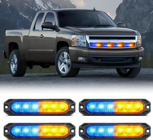 Nilight 6LED Strobe Lights 4PCS Ultra slim Surface Mount Hazard Caution Light bar 12-24V Sync Feature Warning Flashing Light kit for Truck Car Vehicle ATV SUV UTV Yellow and Blue Dual Color