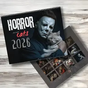 2026 Horror Cat Calendar - Funny Horror Movie Villains & Kittens Wall Planner - 12 Month Creepy Cute Home Decor & Gag Gift for Movie Lovers