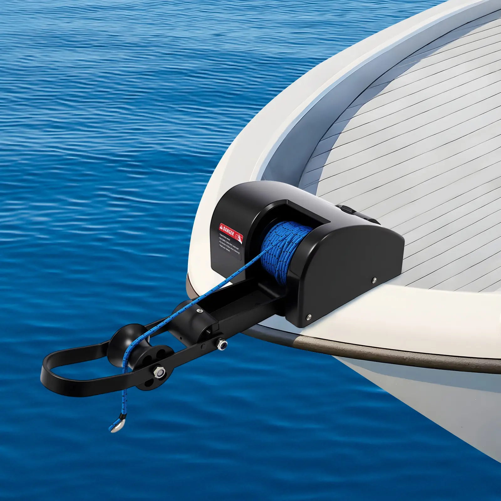 12V DC Motor Electric Boat Winch with Remote Control, 35 lbs/15.88kg Anchor Capacity, 100ft Braided Rope, 700 lbs Breaking Strength, ABS, Free Fall, Waterproof, Complete Fittings, for 24ft Boats (Lakes,Rivers) - Safety-Focused Father-Son Graduation Gift,