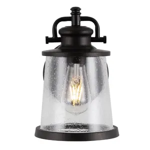 JONATHAN Y Marais Iron/Seeded Glass Vintage Rustic LED Outdoor Lantern; for Living Room, Bedroom, Kitchen, Office