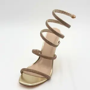 Wraparound Rhinestone Stiletto Heels – Luxe Event, Spiral Coil Strap, Square Toe