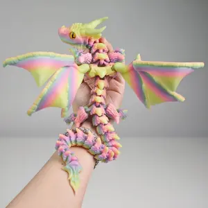 3D Printed Dragon with Wings, 3D Printed Animals Toys, Fidget Dragon Toys, Flexible Articulated Winged Crystal Dragon Model, Desktop Pet Decor, Dragon Gift for Kids & Adult