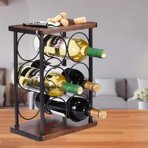 Wine Rack Countertop, Wood Wine Bottle Holder, Perfect for Home Decor & Kitchen Storage Rack, Bar, Cellar, Cabinet, Pantry, etc (Hold 6 Bottles)