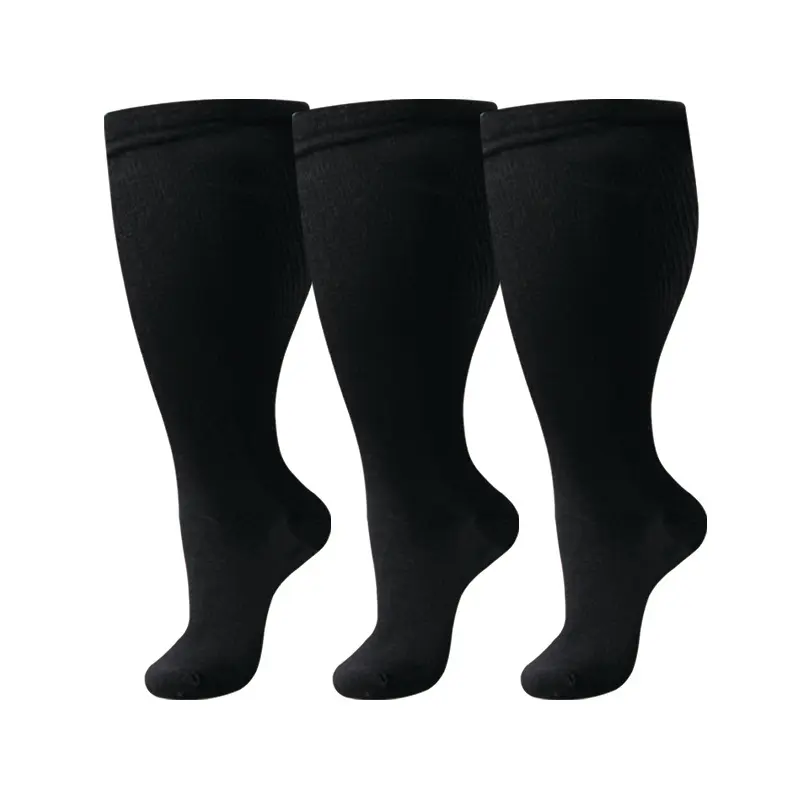 3 Pairs Unisex Extra Wide Calf 20-30 mmHg Oversized Comfort Socks for Daily Casual Wear