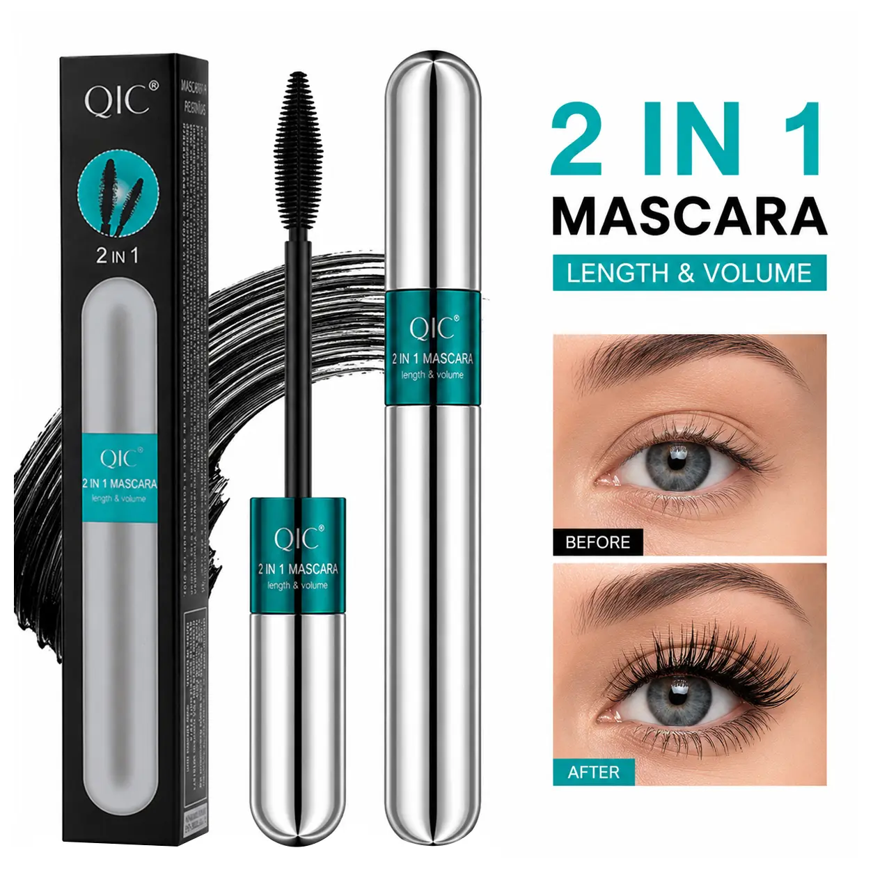 1-（Pcs） Waterproof 2-in-1 Lash Mascara, No-Clump, All-Day Wear Eye Makeup Essential for Party Bags & Festive Gift Supplies