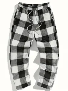 Unisex plaid fleece print drawstring pants, casual daily wear, winter warm sleepwear pajamas, Christmas gift, long pants