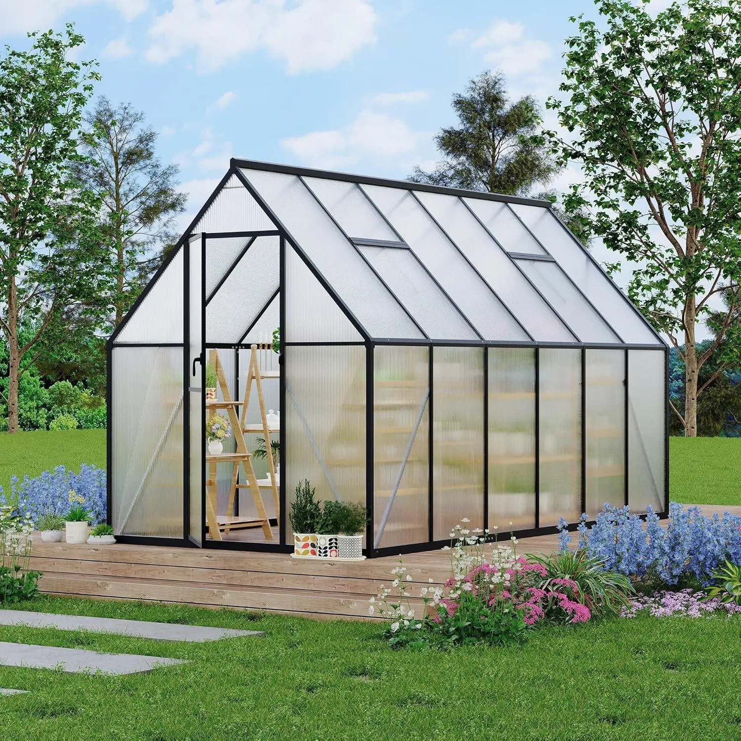 Heavy-Duty Aluminum Frame Outdoor Greenhouse (6x11 FT), UV-Protected Weather Resistant Walk-In Patio Shelter with Adjustable Vent, Sun Protection, High-Quality Panels & Reinforced Stability