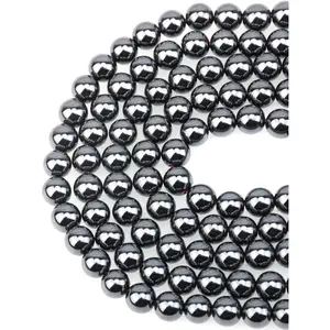 100PCS 8mm Natural Hematite Beads Gemstone Round Loose Beads for Jewelry Making with Crystal Stretch Cord