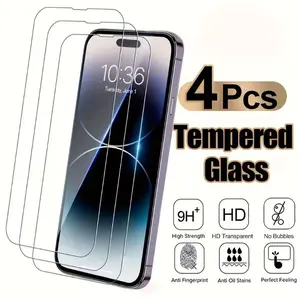 4-piece 2025 hot-selling HD full-coverage screen protector for iPhone 16 15 14 13 12 11 Pro Max tempered glass, protective glass
