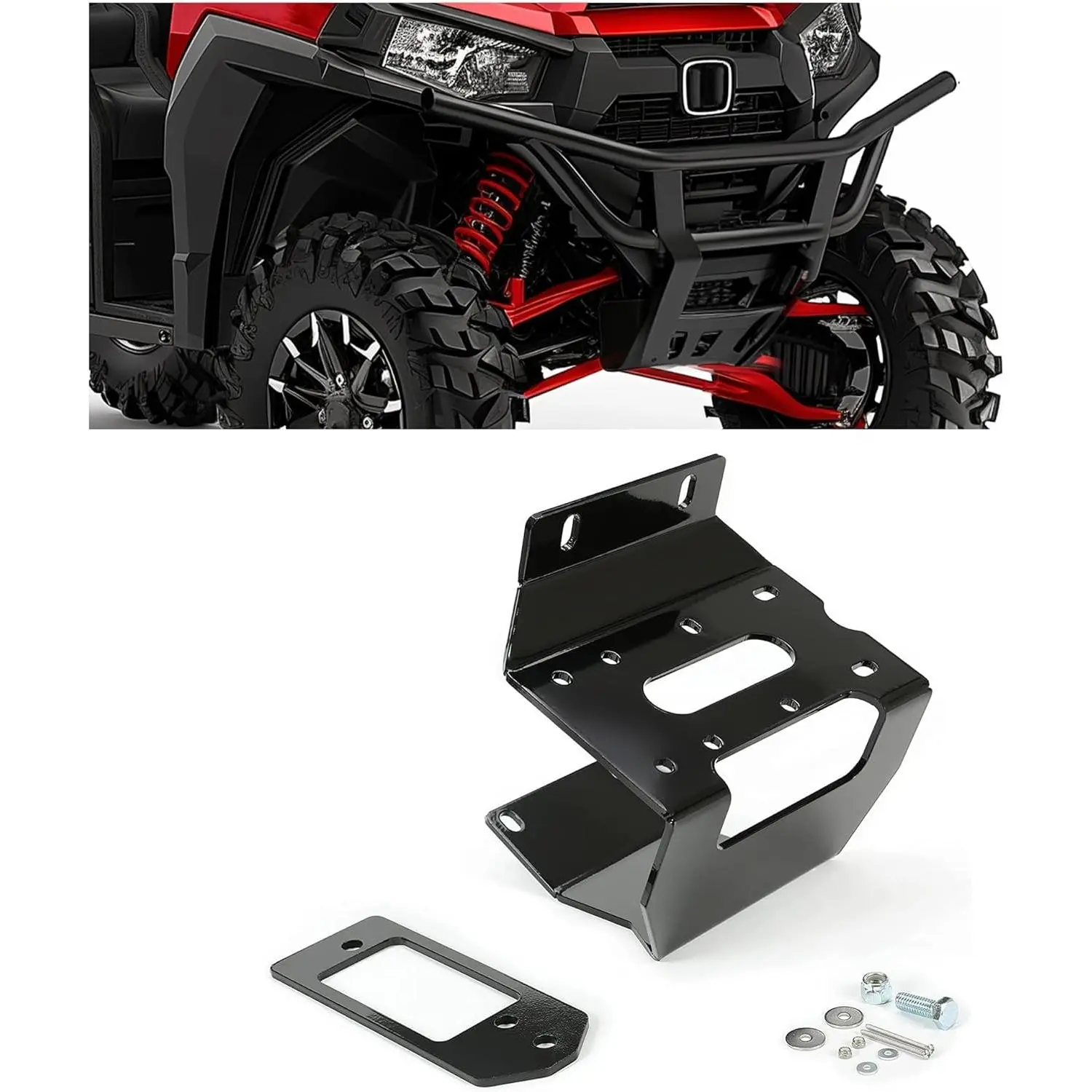 KQQIO 101885 High-Strength Anti-Rust Steel Front Bumper with 1 Winch Mount Kit & Plate, Black, Direct Fit Hardware & Screws & Instructions, Wear-Resistant, Stable & Reliable, No Engine Bay Access Block for 2016-2025 1000/1000-5/1000-6 Utility Vehicles