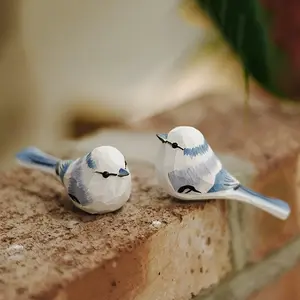 Hand Carved Wooden Painted Bird Statue, Mini Style, Artistic Collectible for Bird Lovers, Holiday Home Decor, Best Gift