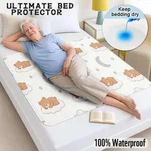 Waterproof Mattress Protector Pad, Bear Moon Print, Reusable, Washable, for Bedroom, Sofa, Pet Bed, Adult & Pet Use, Home Care Essential