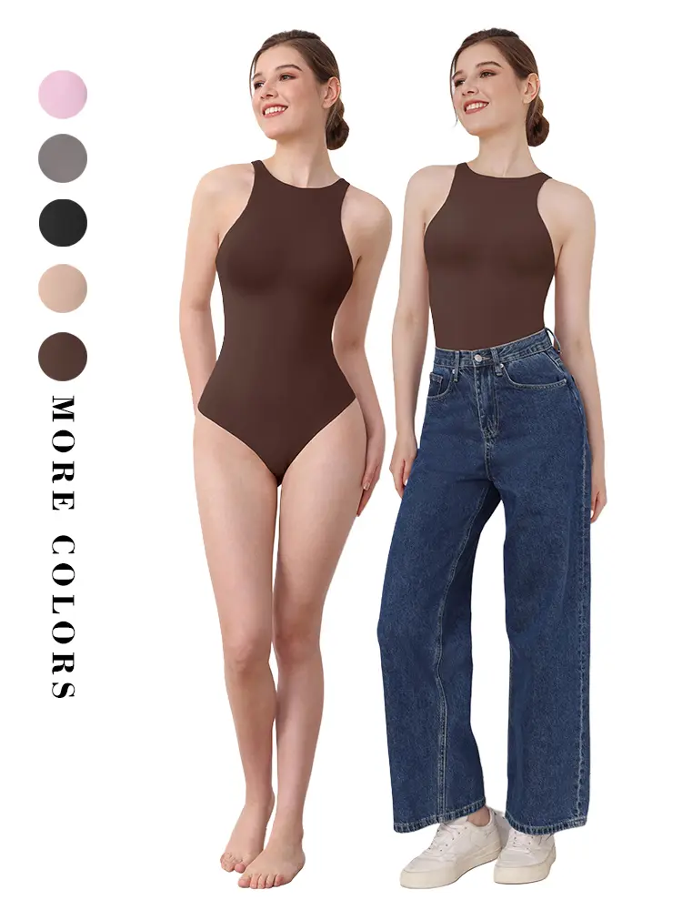 Womens Sleeveless Bodysuit Vest No Show Ultra Stretch Soft Fabric Everyday Layering Under Clothes