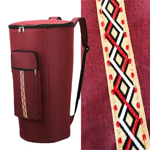 African Drum Bag Case Featuring a Distinctive Jacquard Pattern, Equipped with Three Pockets, Suitable for Drums Measuring 8" to 12".Made from Durable 600D Oxford Material, It Includes 11Mm Padded Foam for Protection, Double Comfortable Straps