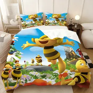 3Pcs,Maya the Bee  three-piece bedding set, soft, comfortable and skin-friendly, universal in all seasons, bedding set, no pillow core, no quilt core, suitable for bedrooms, guest rooms - (1 quilt cover + 2 pillowcases)