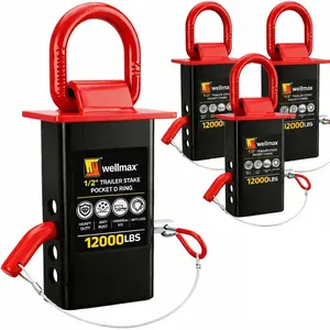 Wellmax 4-Pack Stake Pocket D-Rings - Heavy-Duty 1/2" Trailer Tie-Down Anchors for Utility, Flatbed Trailers & Construction Truck Accessories - 12,000 LBS Break Strength Removable D-Ring with Hitch Pins, Anti-Loss Wire