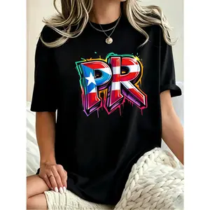 Men's Short-Sleeve Graffiti Puerto Rico Flag Spray Paint Street Art T-Shirt, Comfortable Fabric, Casual Fashion Graphic Top,Men's T-shirt, Women's T-shirt