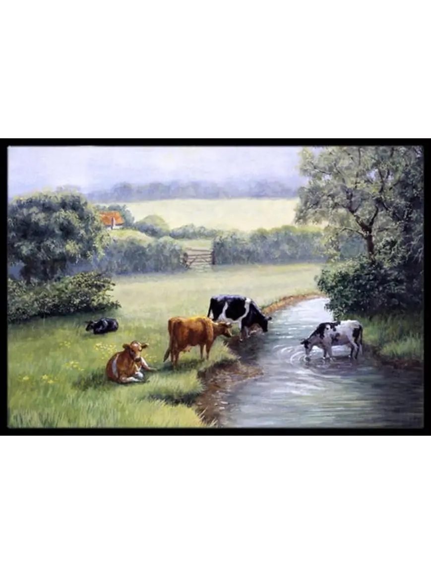 Cows Drinking at the Creek Bank Indoor or Outdoor Mat, 18 x 27