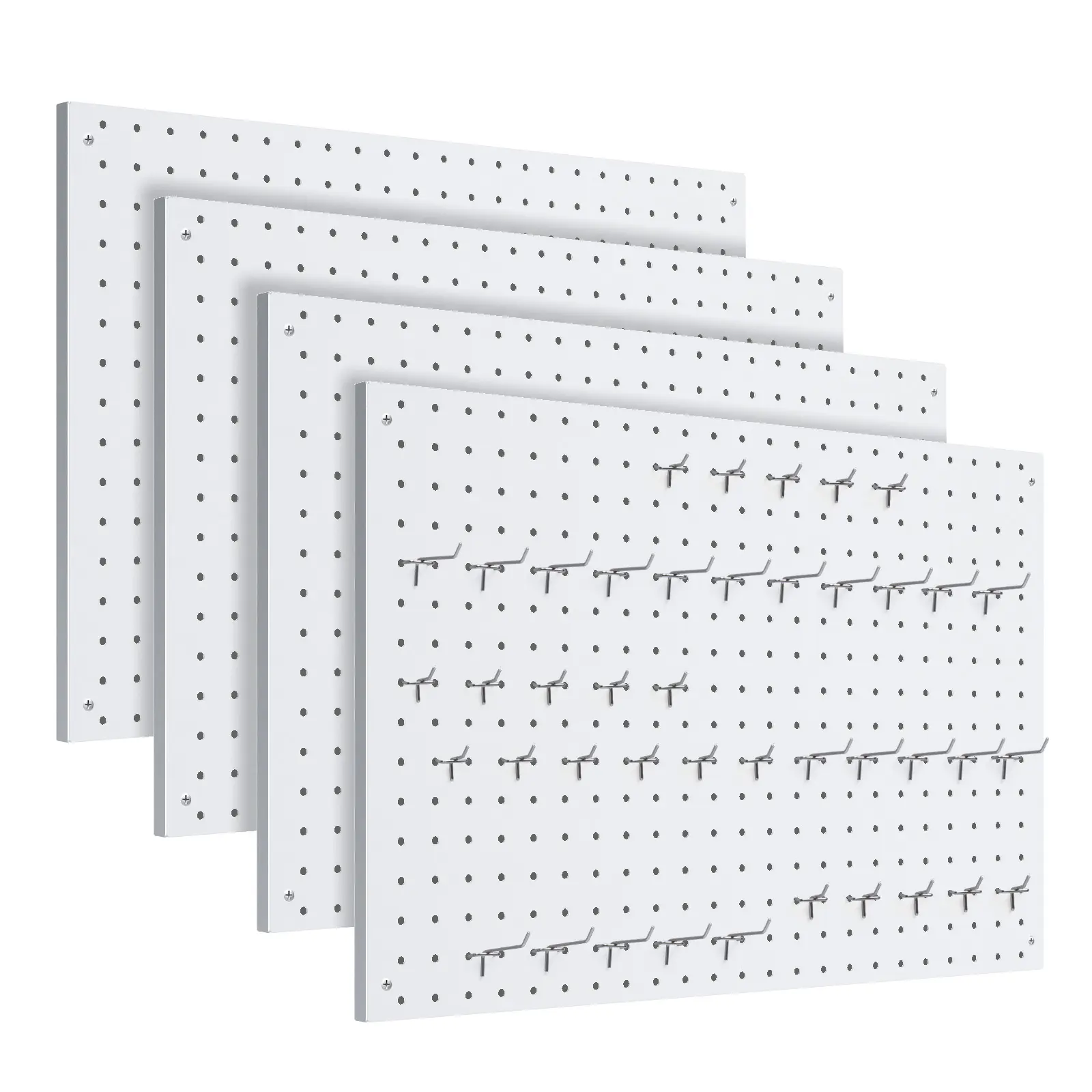 Heavy Duty High Strength Steel Power Tool Organizer Pegboard Panels - 2/3/4 Packs White with Hooks, 24x16 inches Frame-Included Wall Mount Rack, for Garage Workshops, DIY Enthusiasts to DIY Your Favorite Shape
