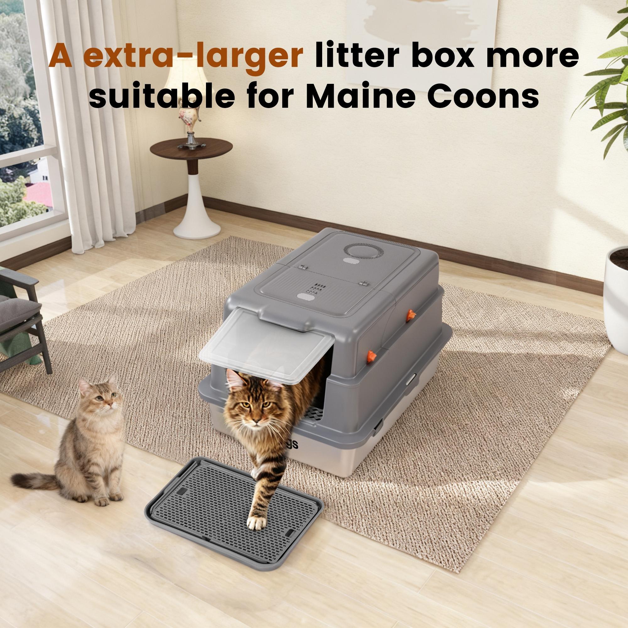 TOPYANS Stainless Steel XXXL Extra-Large Cat Litter Box with Lid High-Sided Enclosed Design Leak-Proof & Easy to Clean Ideal for Cats and Large Felines Christmas Gift