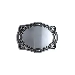 Antique Brushed Silver Western Flowers Trims Blank Belt Buckle Men Accessories