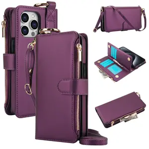 Multifunctional Wallet Phone Case with Zipper Card Holder, Shockproof Protective Cover, Smartphone Accessories Compatible with iPhone, Casing, Shockproof Protector