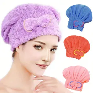 Bowknot Coral Fleece Quick-Dry Cap for Women, Super Absorbent Ultra-Fine Fiber Hair Drying Hat, Hair Turban Towel, Hair Towel Wrap, Ideal for Curly & Thick Hair, Perfect for School, Travel & Home Use