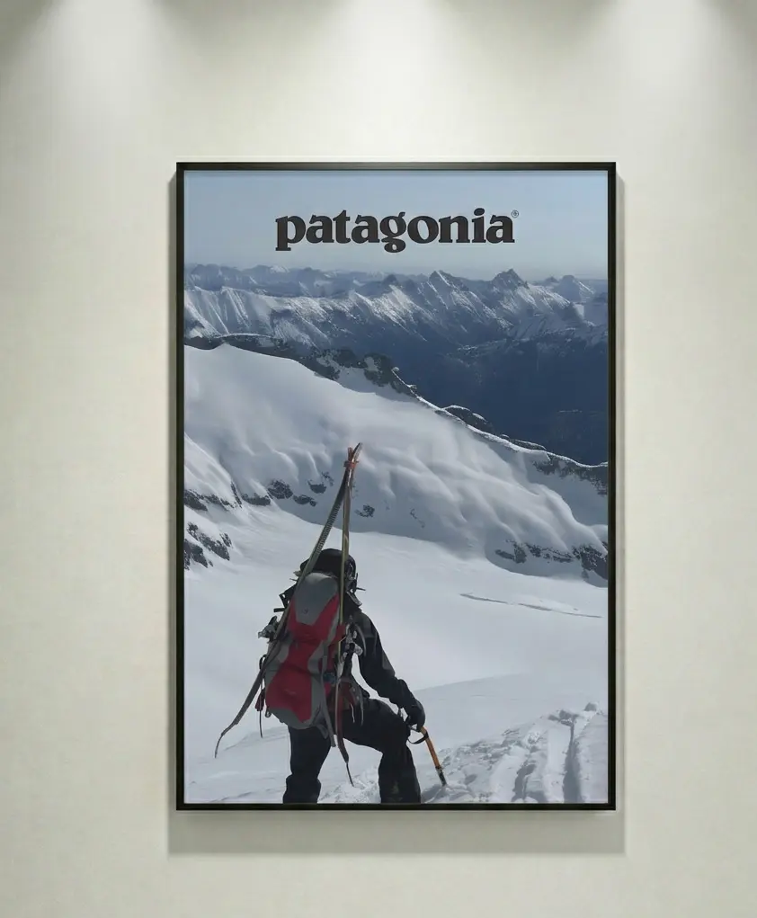 Patagonia Mountain Ski Explorer Wall Art - Eco-Print Mountain Scene Decor, Optional Black Frame, Wrapped Canvas or Unframed Poster, Vintage Outdoor Gift for Cabin