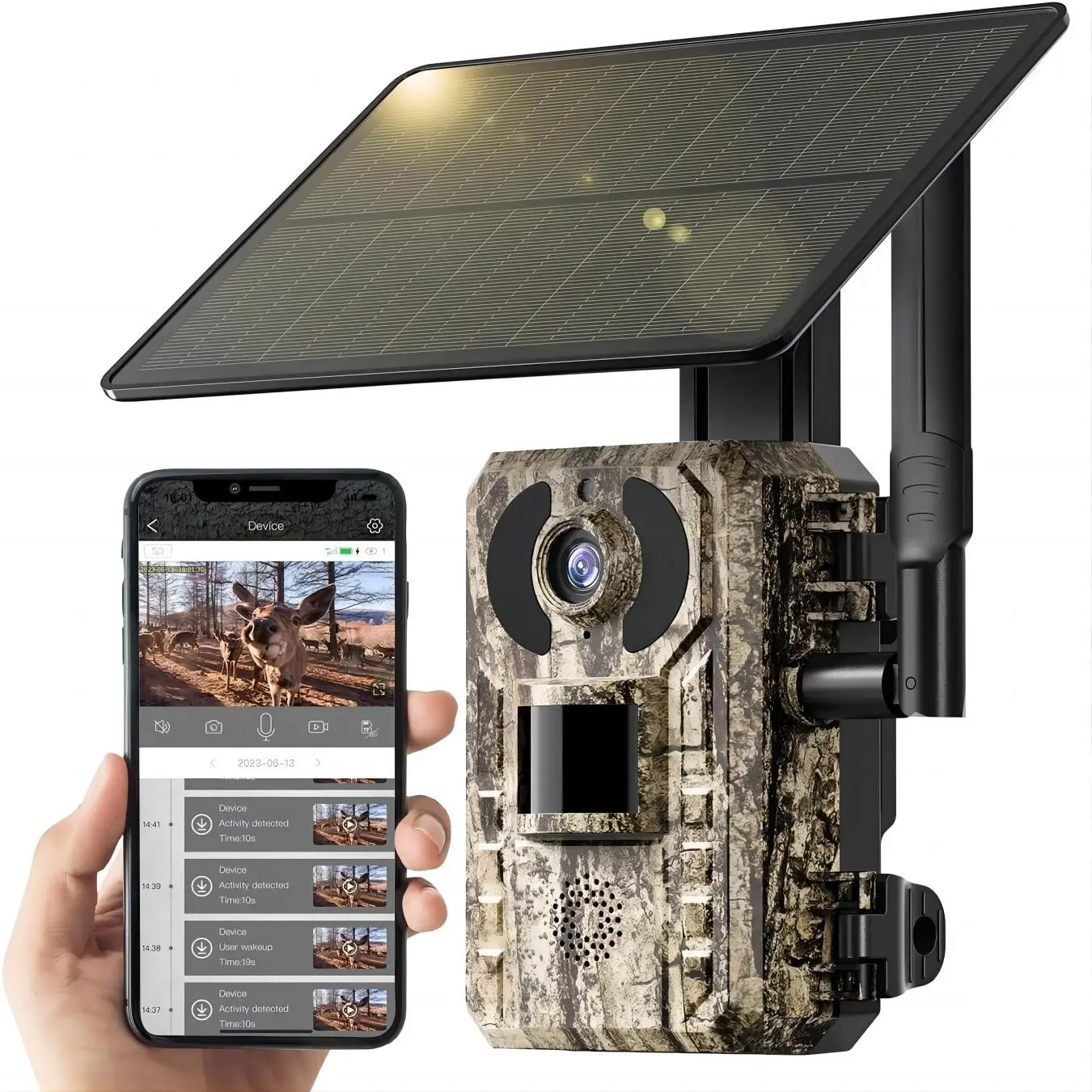 2.7K Cellular Trail Camera 5rd Generation 4G LTE with Solar Panel, Live Video Game Camera Include SIM Card with 360° Pan Tilt, Motion Activated, 2K Co