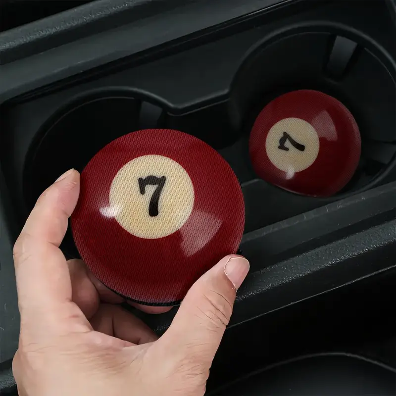 Billiards Pattern Car Coasters, 2/4pcs Non-slip Car Cup Holder Mat, Car Interior Protective Decorative Accessories for Men & Women, Boujee Car Accessories, Car Interior Decoration, Car Decor Gift, Automotive Decorative Accessories, Car Stuff