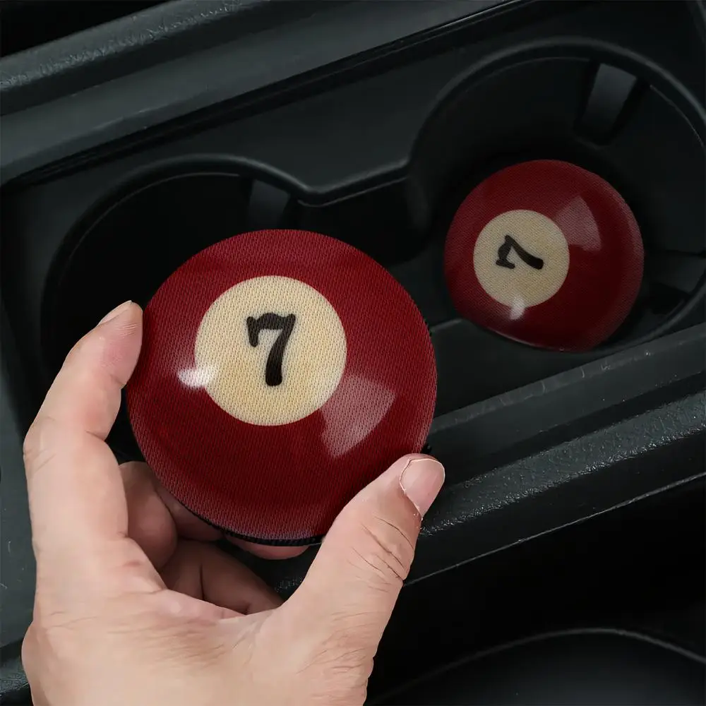 Billiards Pattern Car Coasters, Non-slip Car Cup Holder Mat, Car Interior Protective Decorative Accessories for Men & Women