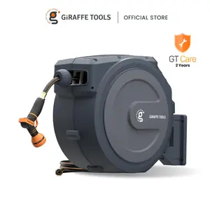 Giraffe Tools 5/8in Tangle-Free Kink-Free Retractable Hose Reel 90ft-130ft AW Series Outdoor with DS Trigger Mechanism & G-Self-Layering System, 9 Adjustable Nozzle, 2 years warranty