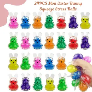 24PCS Mini Easter Bunny Squeeze Stress Balls, Easter Basket Stuffers, Party Favors, Egg Fillers, Kids Stress Relief Toys & Gifts