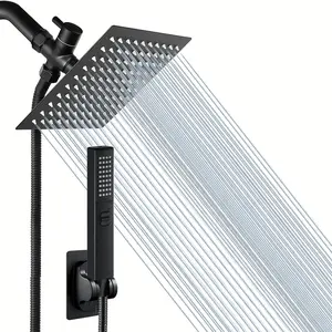 High Pressure Square Rain Shower Head With Handheld Sprayer Combo, Includes 60" Stainless Steel Hose, 3-Way Diverter Valve, Adhesive Shower Head Holder, Double Shower Head Set Home Bathroom Decor Summer Bathroom Accessories