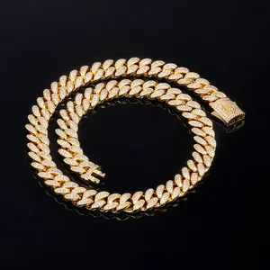 ICEOMG 12mm Double Row Iced Out Cuban Link Chain Necklace for Men Women Full Pave Zircon Diamond  Gold Silver Plated Hip Hop Jewelry Valentine's Day Gift for Boyfriend Husband Romantic Couple HipHop Jewelry Anniversary Birthday Present Bold Shine