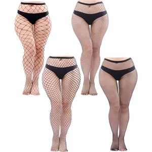 4 Pairs Plus Size Fishnet Cross Mesh Tights Sexy Fishnets Pantyhose Stockings Thigh High Stockings