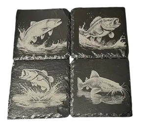 Fishing Engraved Slate Coasters, Fisherman Coasters, Engraved Coasters, Rustic Slate Coasters, Fishing Gifts, Gift for hunters Classic Set